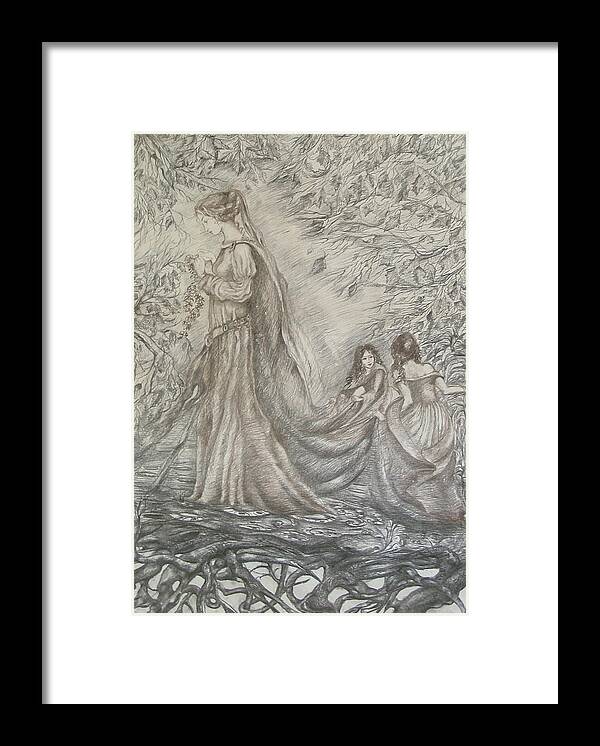 Woman Framed Print featuring the drawing Walking in the Magic Garden by Rita Fetisov