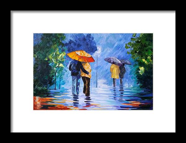 Landscape Framed Print featuring the painting Walking in the Rain by Rosie Sherman