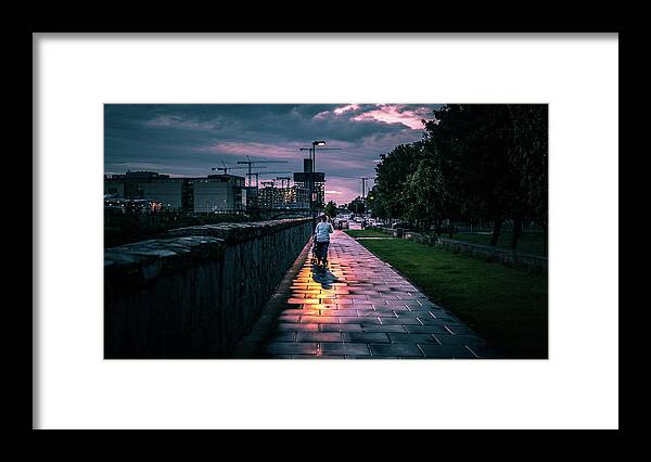 City Framed Print featuring the photograph Walking the baby - Dublin, Ireland - Color street photography by Giuseppe Milo