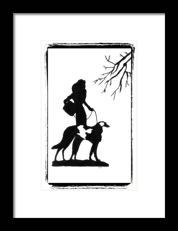 Dog Framed Print featuring the drawing Walking the Dog by Patricia Montgomery
