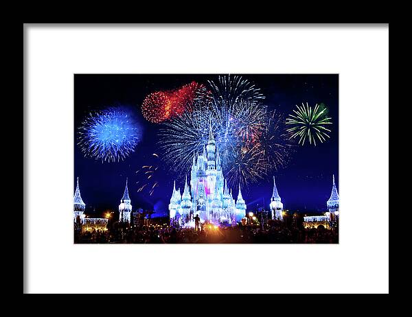 Magic Kingdom Framed Print featuring the photograph Walt Disney World Fireworks by Mark Andrew Thomas