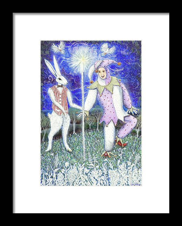 Lise Winne Framed Print featuring the painting Wand with Magician and Jester by Lise Winne