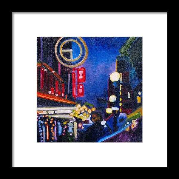 Night Scene Framed Print featuring the painting Wandering at Dusk by Patricia Arroyo