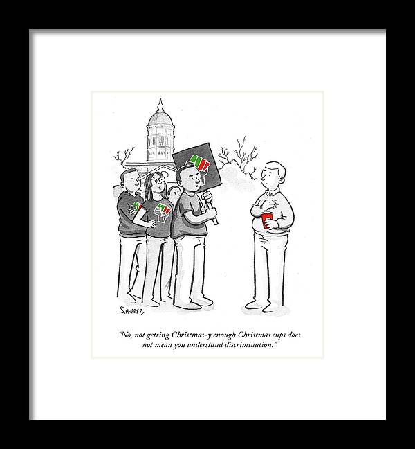 no Framed Print featuring the drawing War on Christmas by Benjamin Schwartz