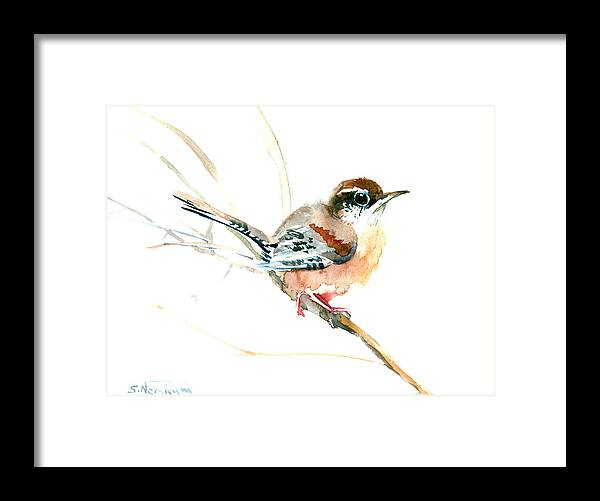 Warbler Framed Print featuring the painting Warbler songbird art by Suren Nersisyan