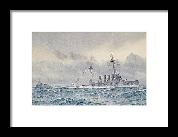 Alma Claude Burlton Cull (1880-1931) The Sinking Of H.m.s. Warrior After The Battle Of Jutland Framed Print featuring the painting Warrior after the Battle of Jutland by MotionAge Designs