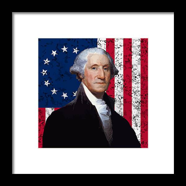 George Washington Framed Print featuring the painting Washington and The American Flag by War Is Hell Store
