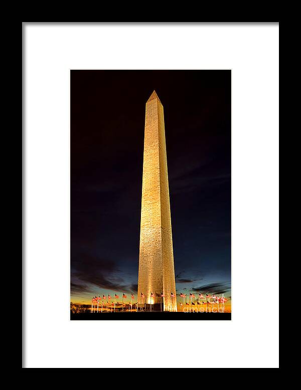 Washington Framed Print featuring the photograph Washington Monument at Night by Olivier Le Queinec