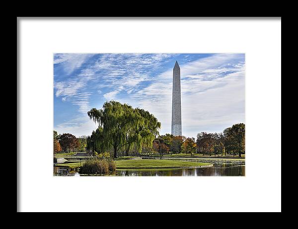 constitution Gardens Framed Print featuring the photograph Washington Monument from Constitution Gardens by Brendan Reals