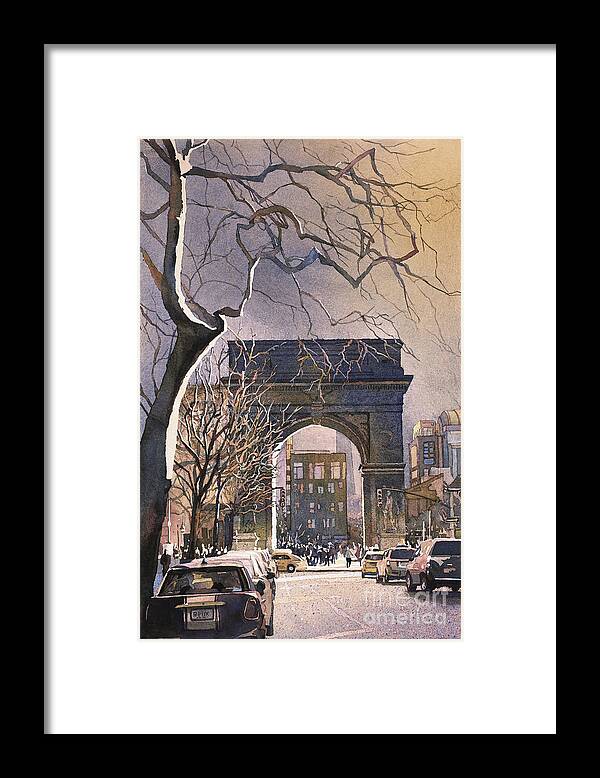 Street Scene Framed Print featuring the painting Washington Square- NYC by Ryan Fox