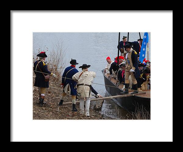 Revolutionary War Framed Print featuring the photograph Washington's Crossing 2010--Washington Comes Ashore by Steven Richman