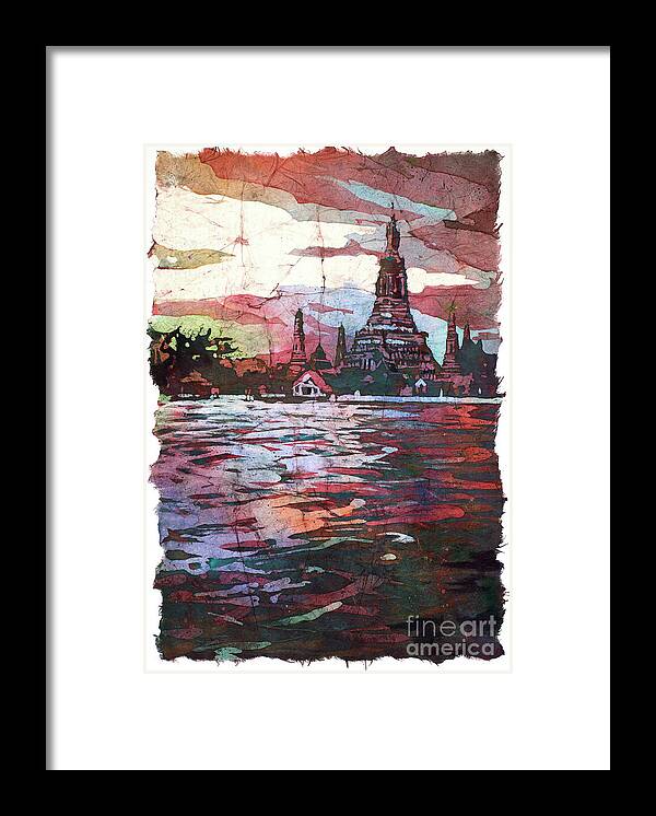 Clouds Framed Print featuring the painting Wat Arun Sunset by Ryan Fox