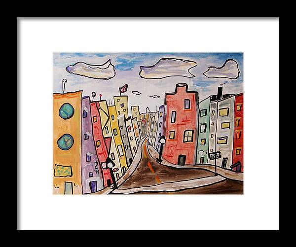 City Framed Print featuring the painting Watch the Crosswalk by Mary Carol Williams