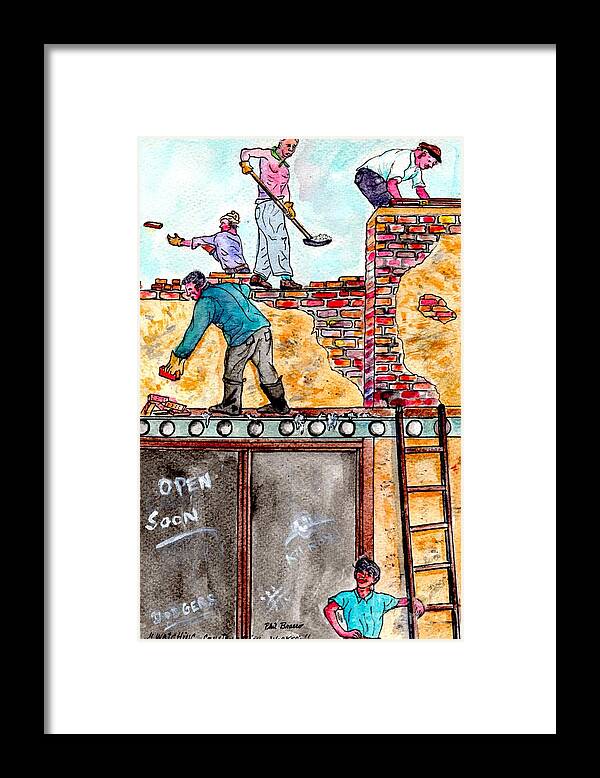 Phil Bracco Framed Print featuring the painting Watching Construction Workers by Philip And Robbie Bracco