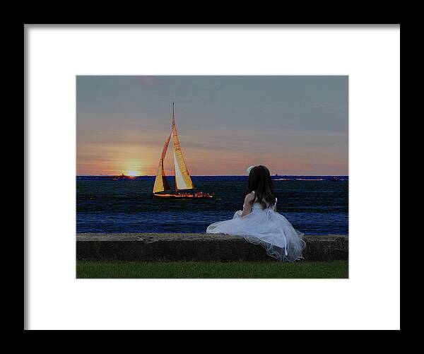 Sunset Framed Print featuring the digital art Watching the Sunset by Janet Argenta