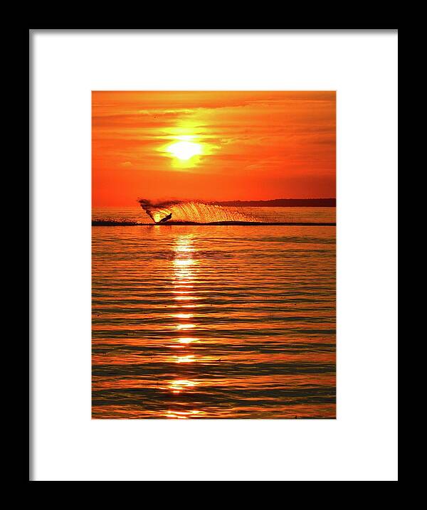 Abstract Framed Print featuring the photograph Water Skiing At Sunrise by Lyle Crump