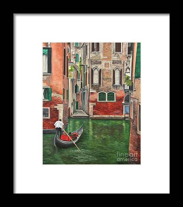 Venice Paintings Framed Print featuring the painting Water Taxi On Venice Side Canal by Charlotte Blanchard