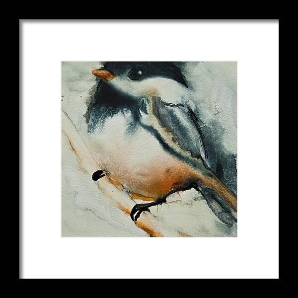 Birds Framed Print featuring the painting Watercolor Chickadee by Jani Freimann