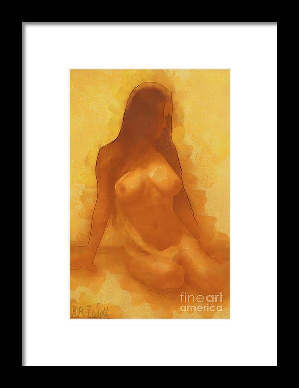 Pose Framed Print featuring the digital art Watercolor Orange Nude by Humphrey Isselt