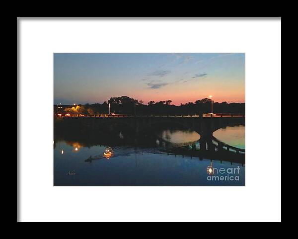 Watercolor Effect Framed Print featuring the photograph Watercolor Sunset Over Lamar Street Bridge Austin Texas by Felipe Adan Lerma