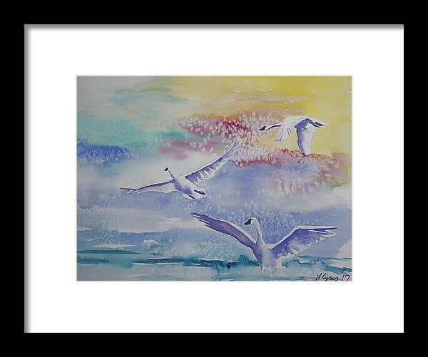 Swan Framed Print featuring the painting Watercolor - Swan Lake Detail by Cascade Colors