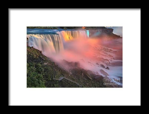 Niagara Falls Framed Print featuring the photograph Waterfall Night Lights by Adam Jewell