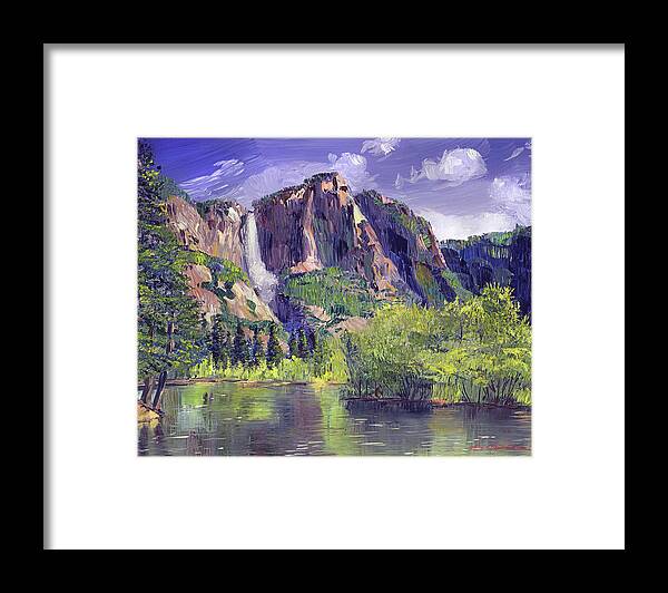 Landscape Framed Print featuring the painting Waterfall Yosemite by David Lloyd Glover