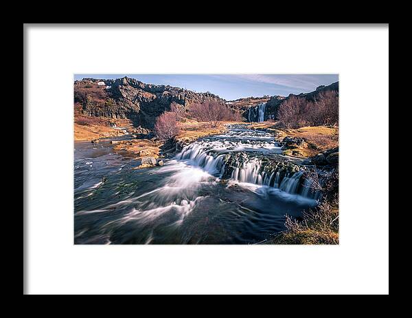 Gjain Framed Print featuring the photograph Waterfalls in Gjain - Iceland - Travel photography by Giuseppe Milo