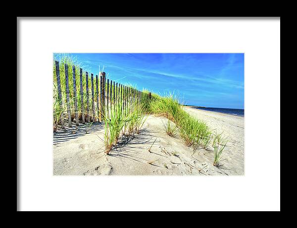 Sand Framed Print featuring the photograph Waterfront Sand Dune And Grass by Gary Slawsky