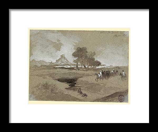 Thomas Moran Framed Print featuring the drawing Waterhole in the Desert, Utah, 1873 by Thomas Moran