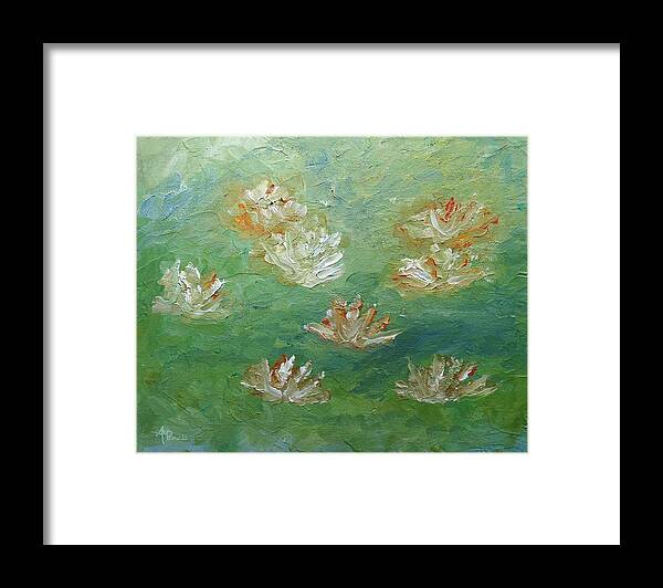 Waterlily Framed Print featuring the painting Waterlilies Abstract by Angeles M Pomata