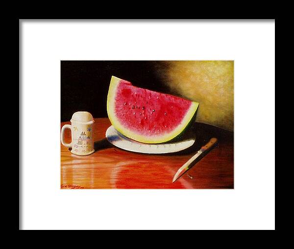 Still Life Framed Print featuring the painting Watermelon time by Gene Gregory