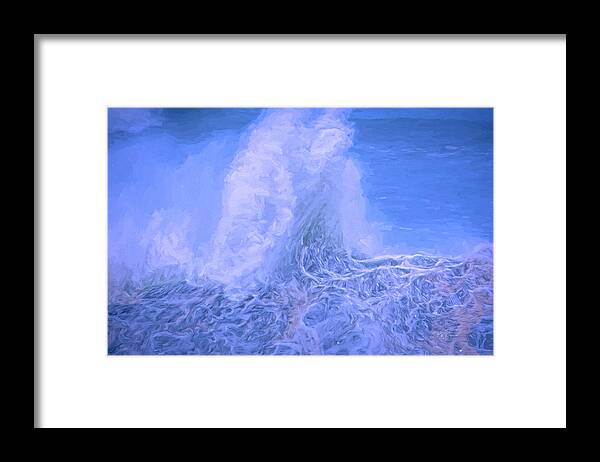 Ocean Framed Print featuring the digital art Wave Stand Painted Blue by Bill Posner