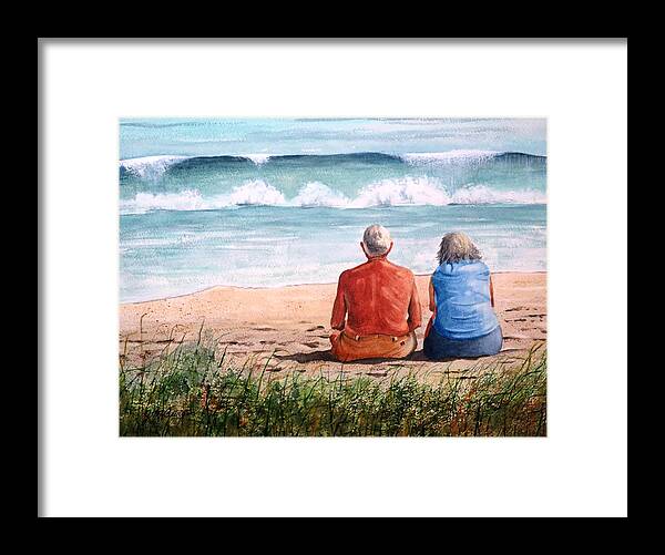 Surf Framed Print featuring the painting Wave Watchers by Joseph Burger