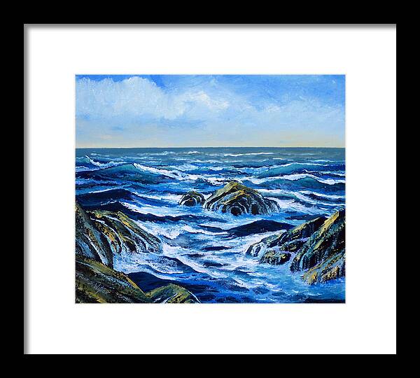 Ocean Framed Print featuring the painting Waves And Foam by Frank Wilson