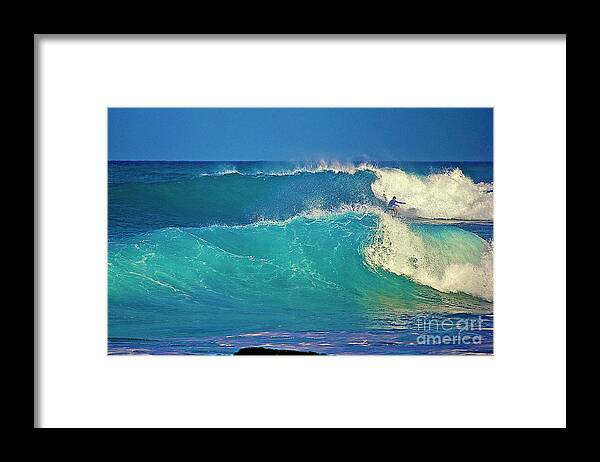 Surfer Framed Print featuring the photograph Waves and Surfer in Morning Light by Bette Phelan