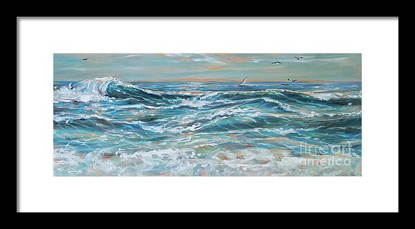 Water Framed Print featuring the painting Waves and Wind by Linda Olsen