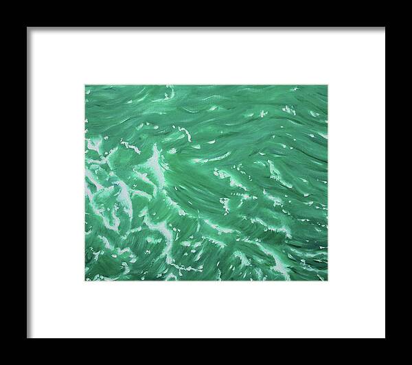 Waves Framed Print featuring the painting Waves - Green by Neslihan Ergul Colley