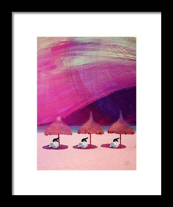 Black-faced Sheep Framed Print featuring the digital art We are But Sheep on the Beach by Jean Moore