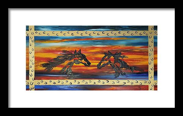 Wild Mustangs Framed Print featuring the painting We Meet Again    33 by Cheryl Nancy Ann Gordon
