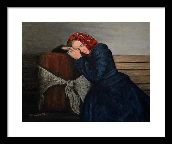 Sleeping Woman Framed Print featuring the painting Weary Traveler by Sandra Nardone