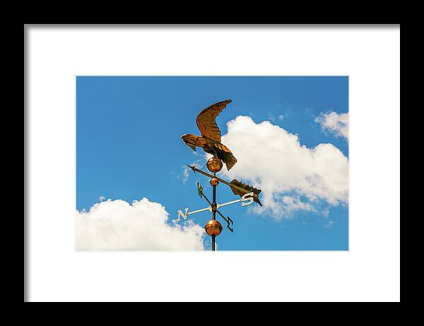 Weather Vane Framed Print featuring the photograph Weather Vane On Blue Sky by D K Wall