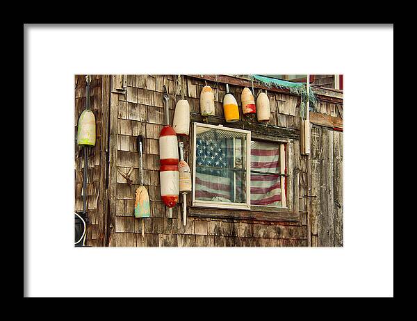 Bradley Wharf Framed Print featuring the photograph Weathered and rustic shack by Jeff Folger