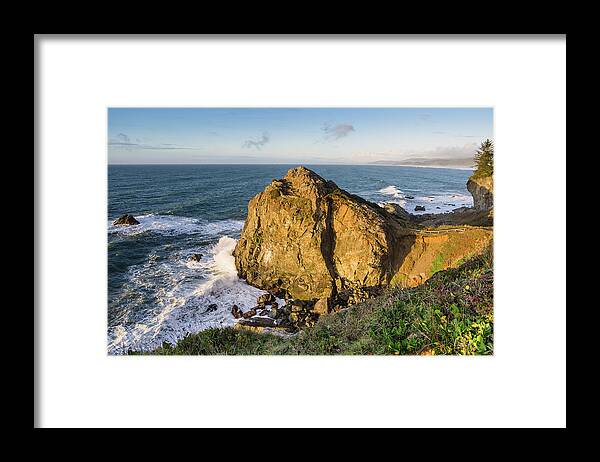 Sea Stacks Framed Print featuring the photograph Wedding Rock Evening Light by Greg Nyquist