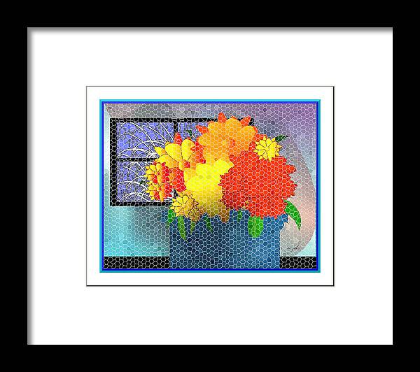 Floral Framed Print featuring the digital art Welcoming Mosaic by Iris Gelbart
