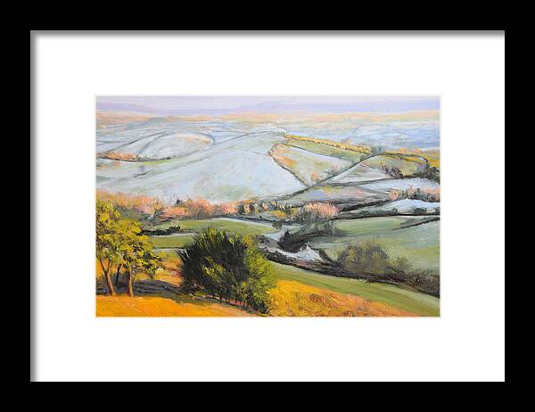 Wales Framed Print featuring the painting Welsh Landscape in Winter by Harry Robertson