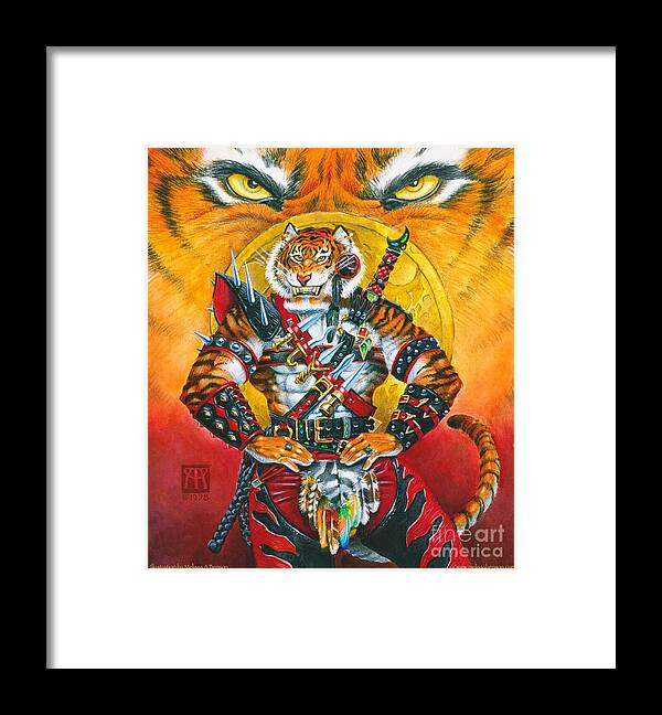 Fantasy Framed Print featuring the painting Werecat Warrior by Melissa A Benson