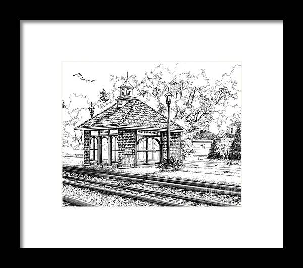 Architecture Framed Print featuring the drawing West Hinsdale Train Station by Mary Palmer