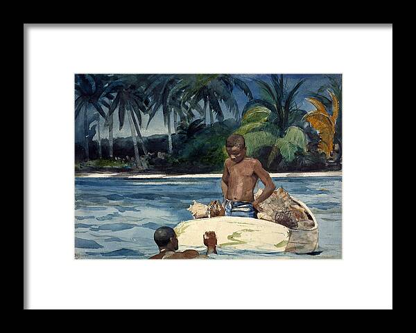 Winslow Homer Framed Print featuring the drawing West India Divers by Winslow Homer
