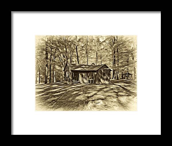 Cabin Framed Print featuring the photograph West Virginia Cabin - Paint sepia by Steve Harrington